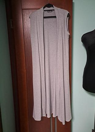 Сіра трикотажна довга жилетка/кардиган 16-18 розміру