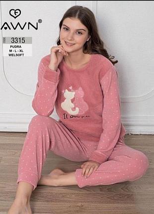 Піжама жіноча флісова тепла м-2хл , пижама женская флис теплая