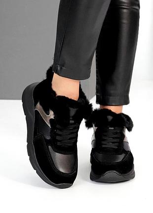 Кроссовки из натуральной кожи / замши утепленные экохутром