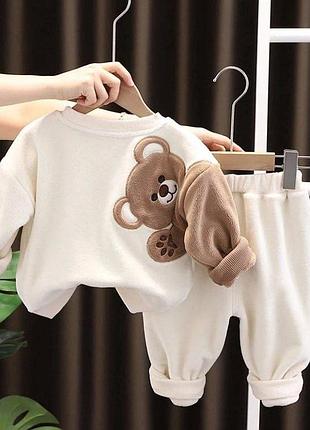 Костюмчик 95, р.100,110,120, плюш+коротенькая травка, молочный