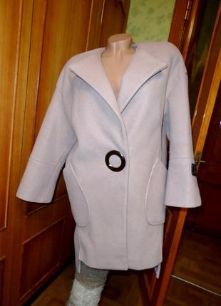 Красивое теплое пальто olko р.м пудровое шерстяное короткое полупальто 65% шерсть