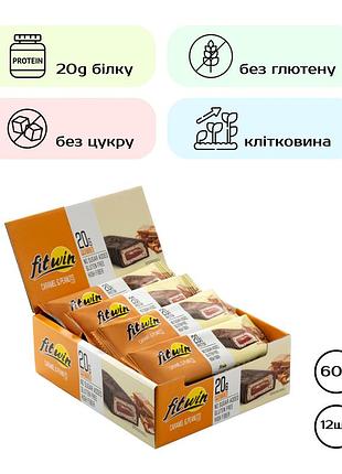 Протеїнові батончики fitwin 12x60g caramel peanuts