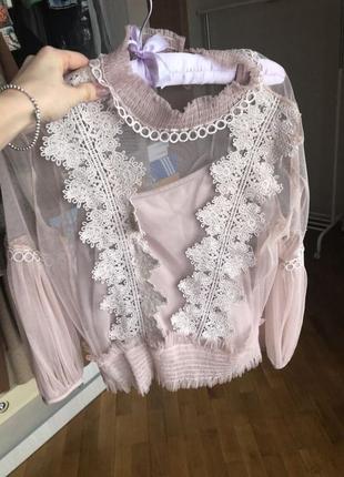 Нежная красивая блуза шифон фатин кружево