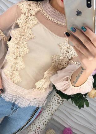 Нежная красивая блуза шифон фатин кружево