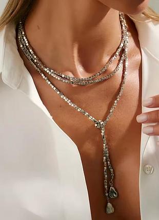 Стильне кольє пвд срібло буси намисто бісер довгий шнурок на шию з намистинами чокер мінімалізм ланцюжок