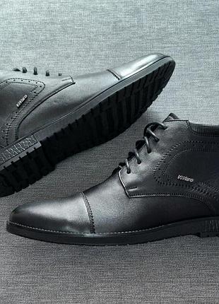 Мужские зимние ботинки черные классические большого размера батал модельные натуральные кожаные под костюм размер 47 48 стелька 32 см