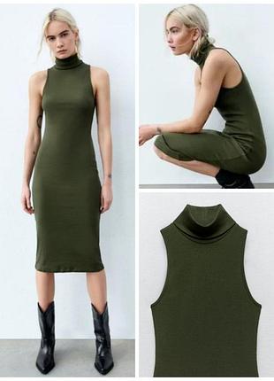 Облегающее платье-миди в рубчик/коттон/платье гольф без рукавов