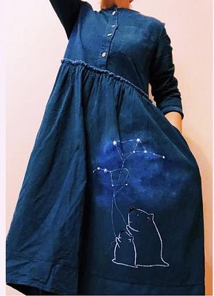 Дизайнерська вельветова сукня в стилі boho з ручним розписом