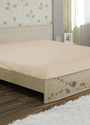Простынь бязь на резинке бежевая 160х200х20 см, простынь хлопок