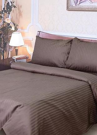 Простыня на резинке сатин страйп 06 коричневая от производителя ярослав