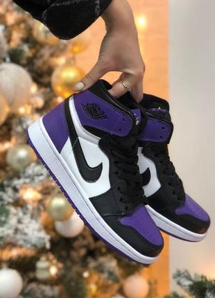 Кросівки найк айр джордан фіолетові nike jordan 1 high violet black white, кроссовки найк джордан 1 высокие демисезонные
