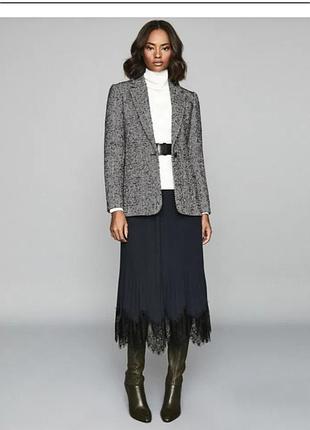 Жакет от британского премиум бренда reiss, узор "ёлочка" хлопковая смесовая ткань, размер s