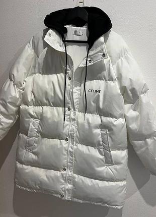 Куртка з капюшоном біла довга