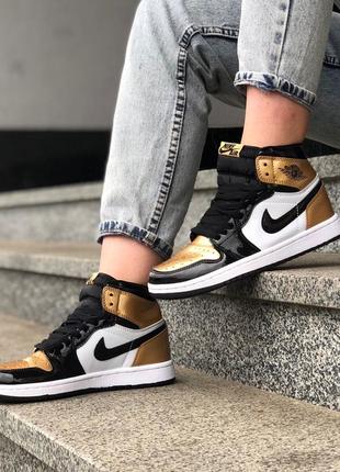 🧡🖤nike air jordan 1 retro high gold🖤🧡кроссовки женские найк джордан 1 високі жіночі кросівки найк джордан2 фото