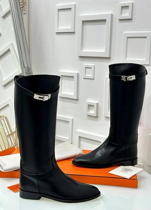 Чёрные кожаные высокие сапоги люкс