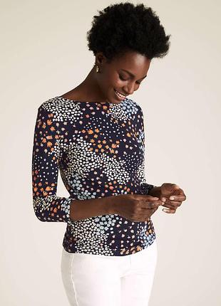 Хлопковый облегающий топ с цветочным принтом