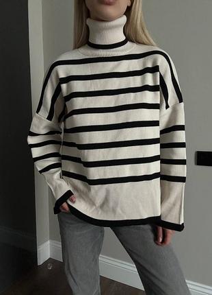 Светр у смужку,водолазка,смугаста кофта з горловиною,світер,кофта вільний фасон,вільний крій,полосатий,жіночий теплий осінній,класний милий,розмір м