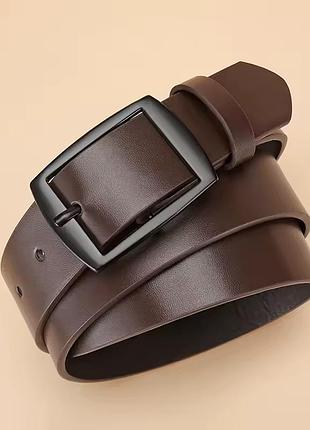 Мужской ремень классический для джинсов и брюк темно-коричневый кожзаменитель