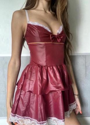 Платье женское красное для стрима танцев бордовое снегурочка пышное кожаное