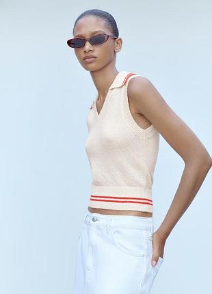 Жилет жилетка в’язана безрукавка жилет з коміром на сорочку смужка безрукавка жилетка с воротником