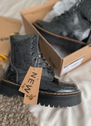 Черевики з хутром dr. martens jadon galaxy на платформі з лакової шкіри2 фото