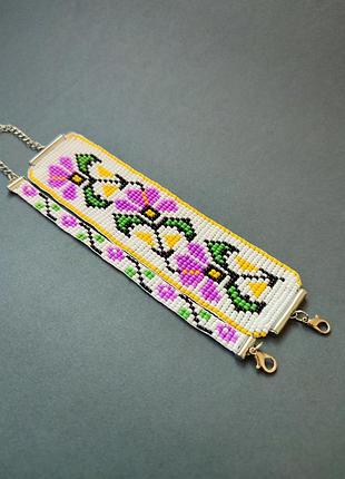 2 шт браслетів з бісеру з фіолетовими квітами, комплект жіночих прикрас