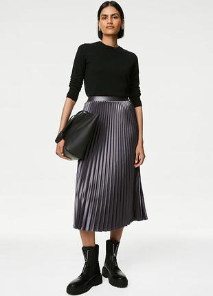Юбка миди а-силуэта из атласа и плессировкой в стиле аккордеона marks &amp; spencer размер 38