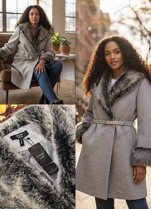 🔥 элегантное теплое пальто с мехом, поясом и карманами joanna hope этикетка 🧥❄️💖
