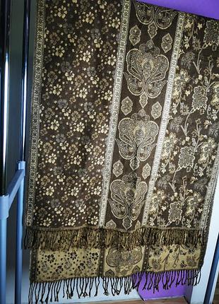 Пашмина с великолепным орнаментом⚜️⚜️⚜️ шарф палантин шаль 180 х 73 золотая нить