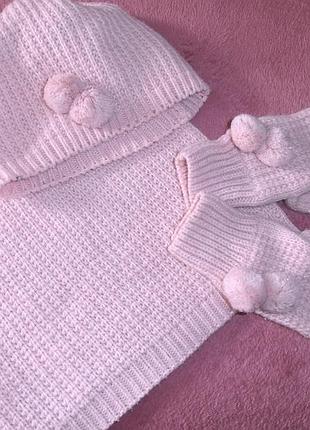 Комплект шапка, хомут и варежки на 6-7 лет h&amp;m розовый