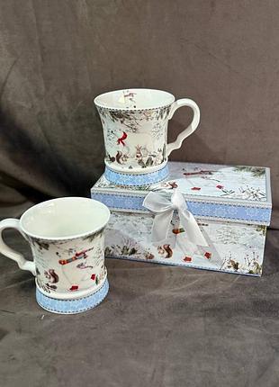 Набір чашок новорічних home winter керамічні в подарунковій коробці 2 шт 280 мл r36247