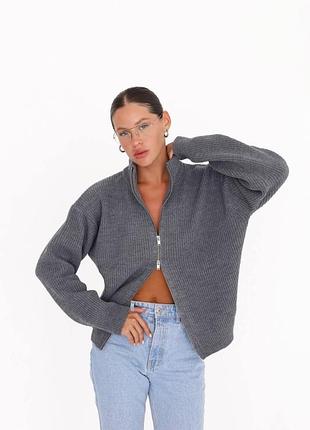Теплый свитер на молнии шерсть