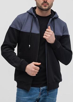 Комбінована кофта на замку, (теплий і щільний трикотаж з начосом) байка з капюшоном розміри м-ххл