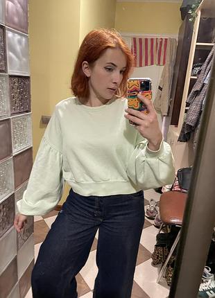 Світшот худі з рукавом ліхтариком мятний