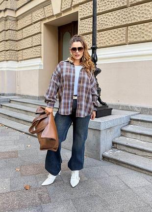 Жіноча сорочка у клітинку фланель великих розмірів