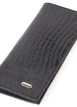 Фактурный мужской вертикальный бумажник из натуральной кожи с тиснением canpellini 21906 черный