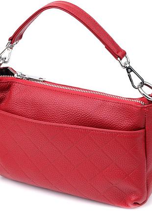 Женская кожаная сумка с двумя удобными ремешками vintage 22927 красный