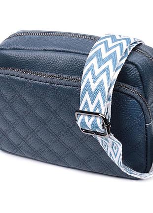 Стильная женская сумка прошитая ромбами на лицевой стороне из натуральной кожи vintage 22636 синяя