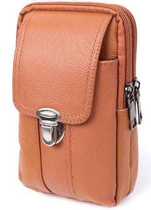 Мужская сумка на пояс на два отделения из натуральной кожи vintage 22737 рыжий