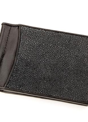 Затискач для грошей stingray leather 18293 з натуральної шкіри морського ската чорний