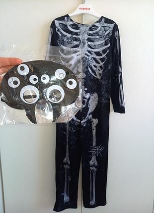 Карнавальный маскарадный костюм скелета скелета скелетон паука паук зомби зомбы на хелловин halloween хеллоуин для мальчика 5-6 лет 110-116