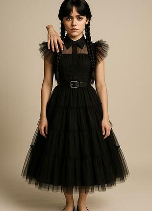 Платье  уэнсдей аддамс. платье,  рука, парик. косплей образ для фотосессии.