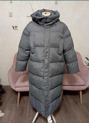 Пуховик, пальто, длинный, графит