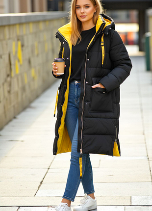 Куртка зимняя удлиненная пальто черное