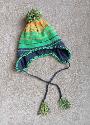 Детская теплая вязаная шапка outventure 1-2 года на флисе шапочка с помпоном завязками акрил шерсть осень зима осенняя зимняя 86/92 см мальчик девочка