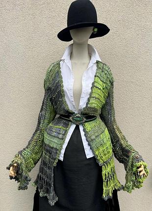 Вязаный, ажурный кардиган, летний, пляжный,этно бохо стиль