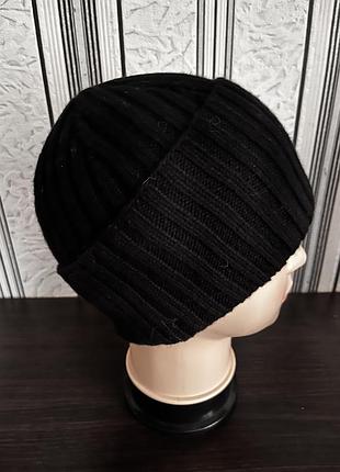 Шапка с отворотом из кашемира и мериноса, ручная работа, чёрная