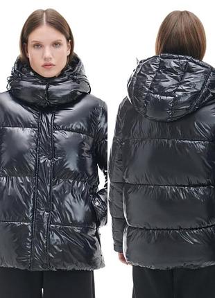 Куртка пуховик глянцевая черная глянец пуффер