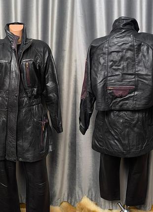 Стильная винтажная оверсайз куртка парка плащ из натуральной кожи