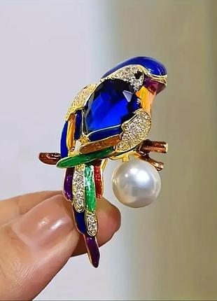 Брошь синяя попугая